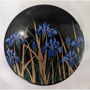 Toyo Lacquerware Coaster Set Unisex OS Black Good Blue Iris Floral Japan Vintage